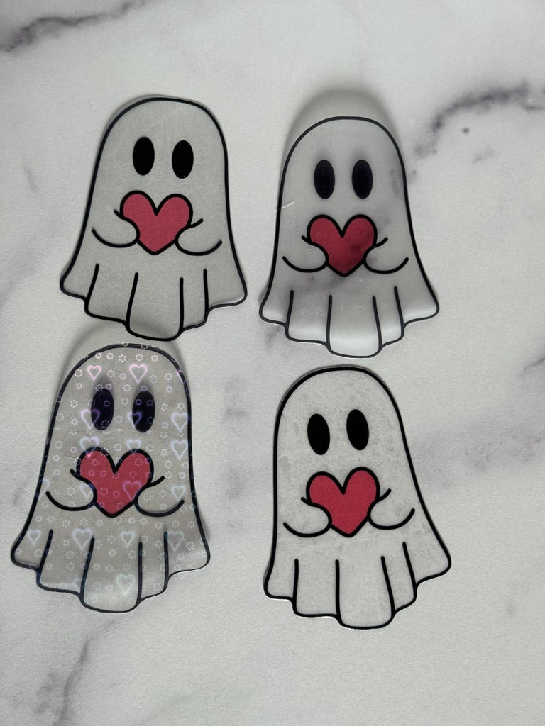 Heart Ghost Clear Acetate Sticker or Bookmark