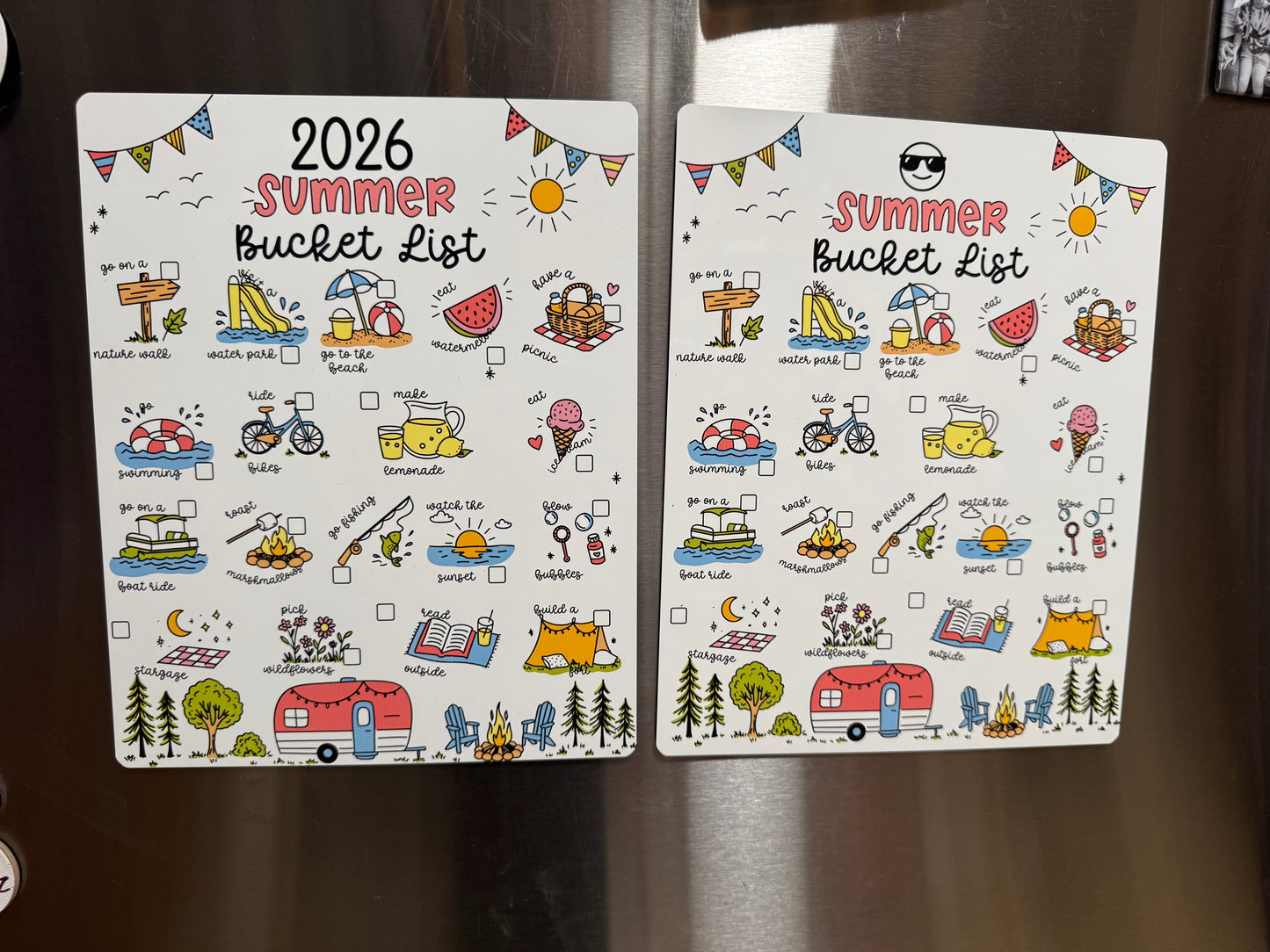 Reusable Summer Bucket List Metal Board | Hand‑Drawn Illustrations | Dry Erase | Personalized