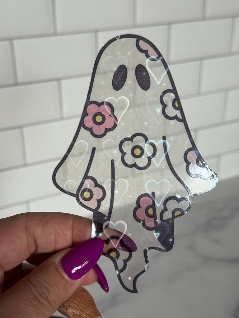 Floral Ghost Clear Acetate Sticker or Bookmark