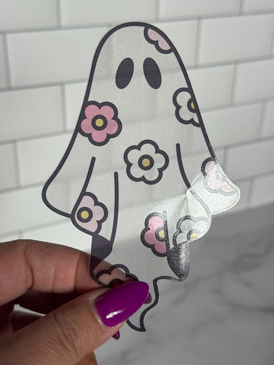 Floral Ghost Clear Acetate Sticker or Bookmark