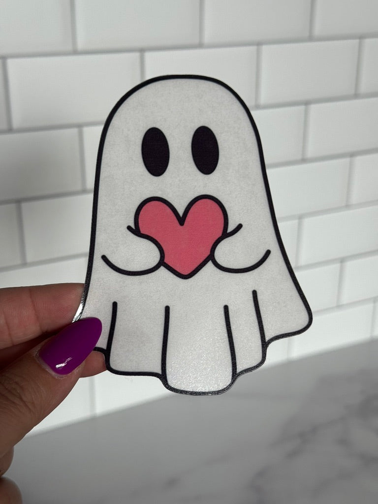 Heart Ghost Clear Acetate Sticker or Bookmark