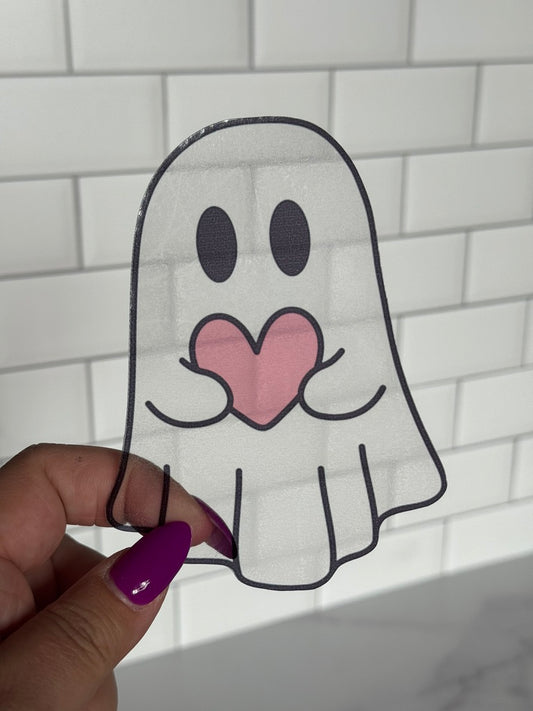 Heart Ghost Clear Acetate Sticker or Bookmark
