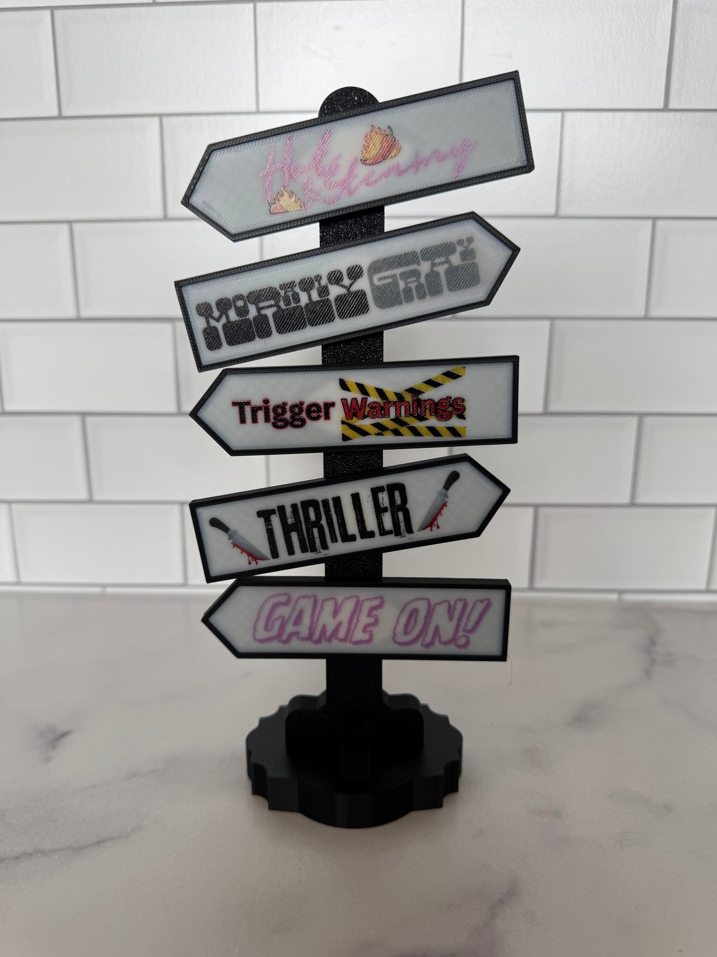 3D Printed Bookshelf Sign Sets with Magnetic Post | Genre + Vibe Book Signs