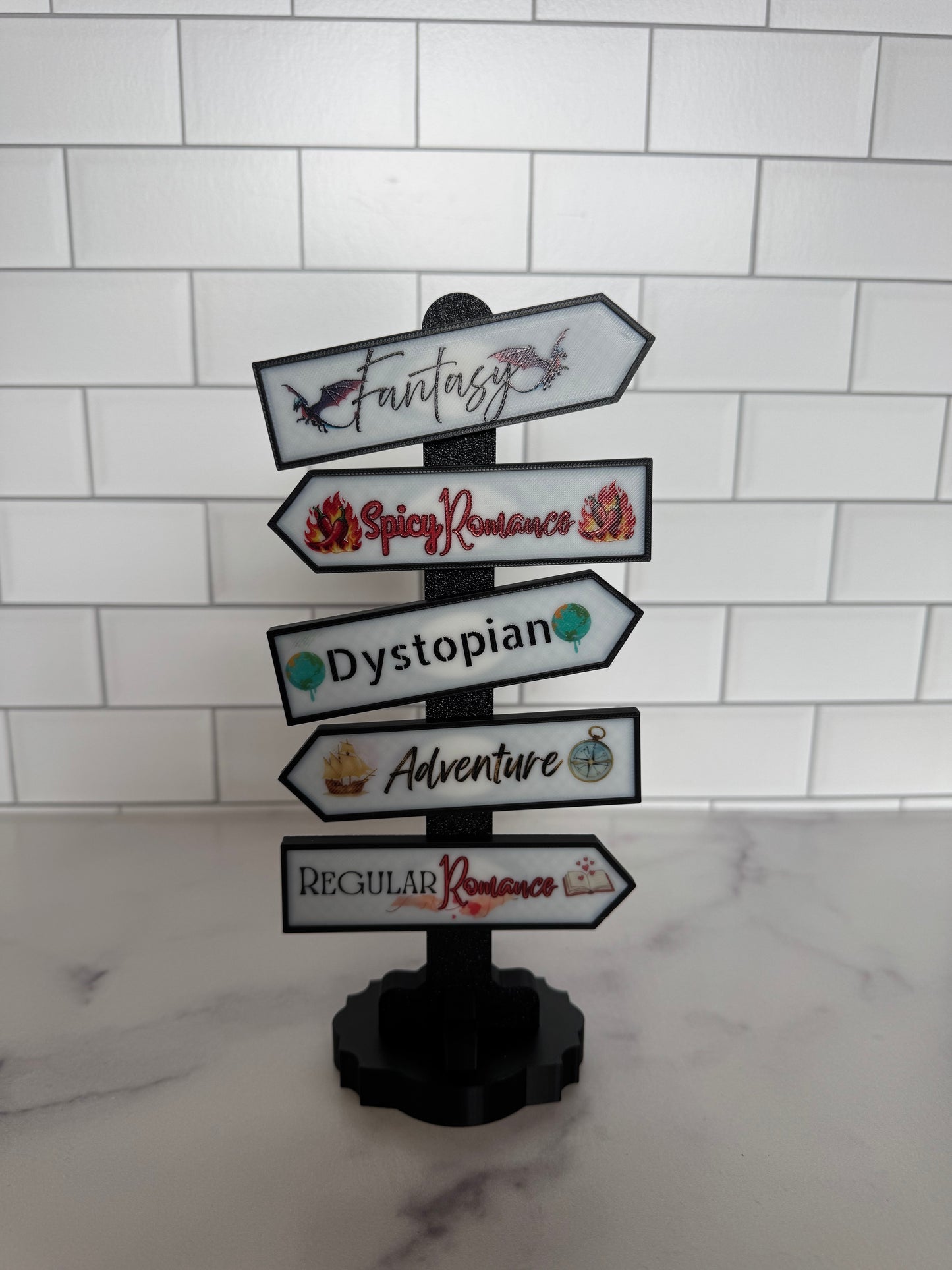 3D Printed Bookshelf Sign Sets with Magnetic Post | Genre + Vibe Book Signs