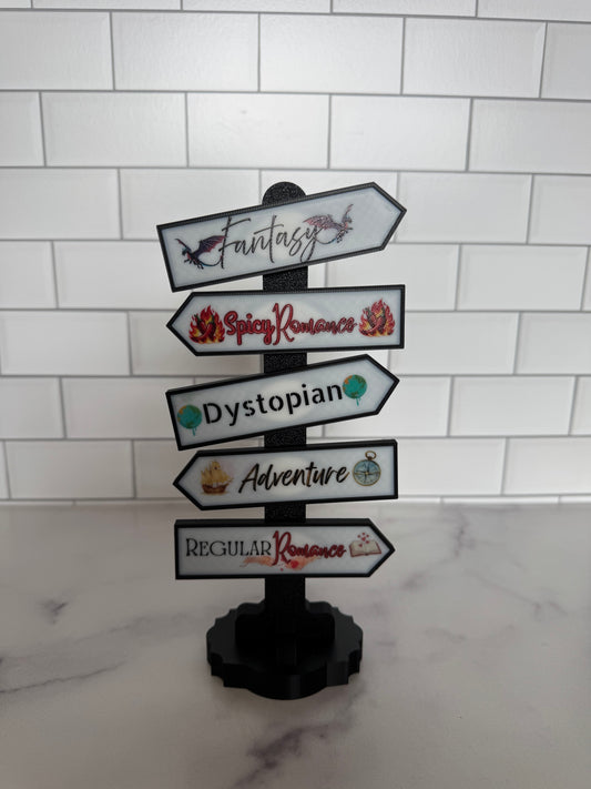 3D Printed Bookshelf Sign Sets with Magnetic Post | Genre + Vibe Book Signs