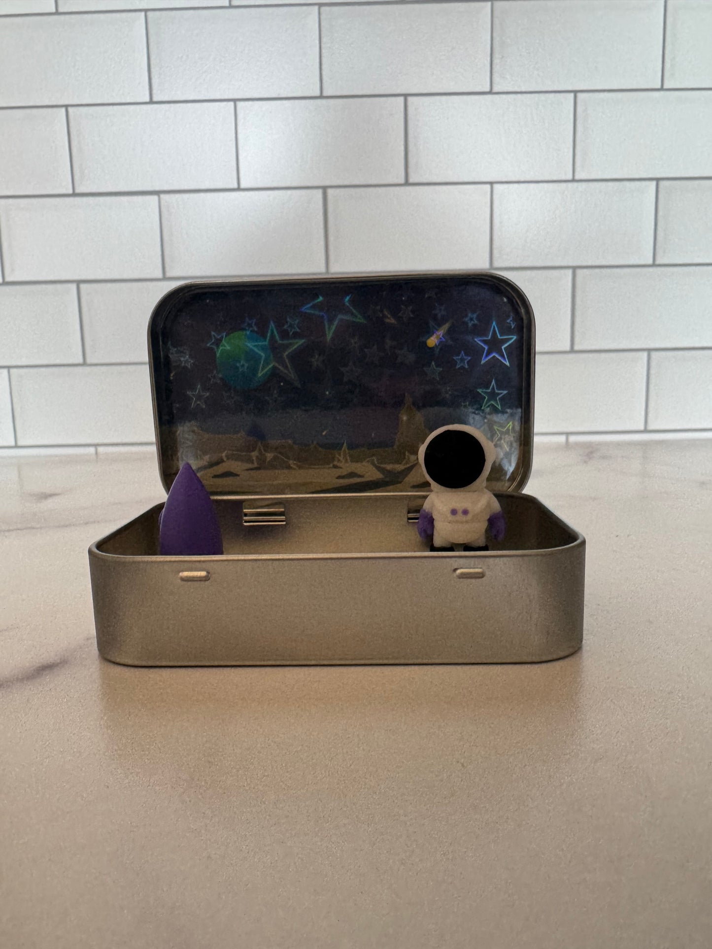 Blastoff! Space Play Tin – Astronaut Toy, Rocket & Moon Surface – In-Between Mint Gift, Kids Space Toy