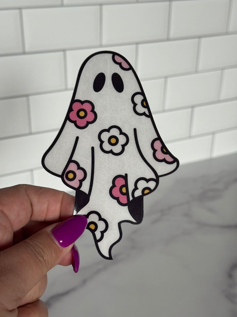 Floral Ghost Clear Acetate Sticker or Bookmark