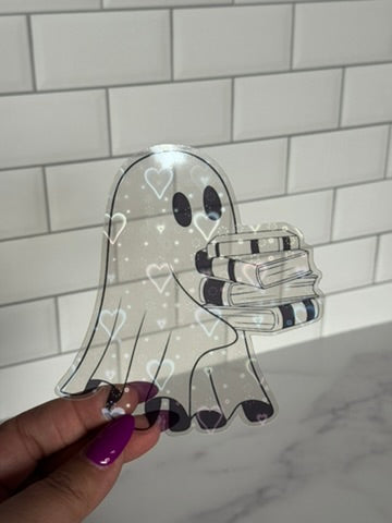Book Stack Ghost Clear Acetate Sticker or Bookmark