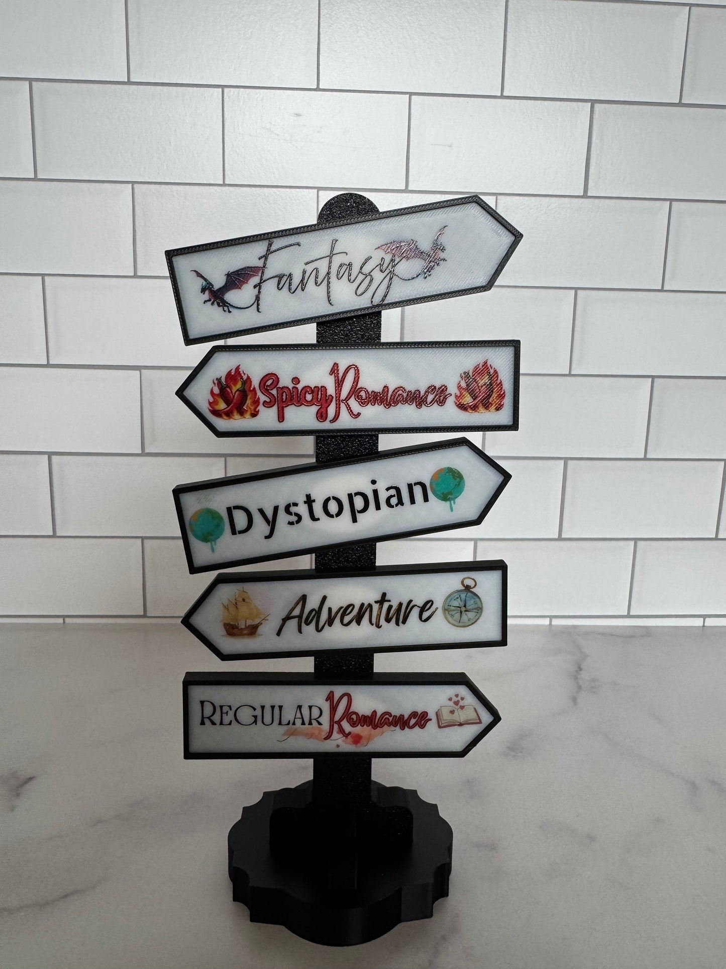 3D Printed Bookshelf Sign Sets with Magnetic Post | Genre + Vibe Book Signs