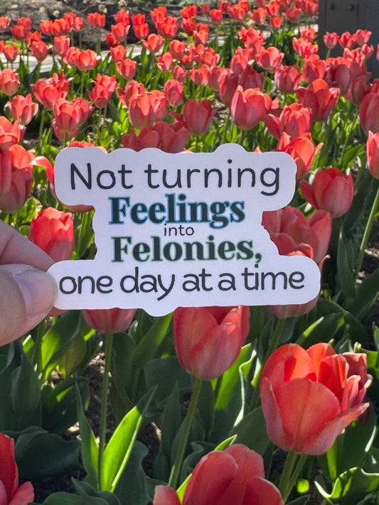 Not turning feelings into felonies one day at a time | Mom Sticker | Kindle sticker | Everyday sticker