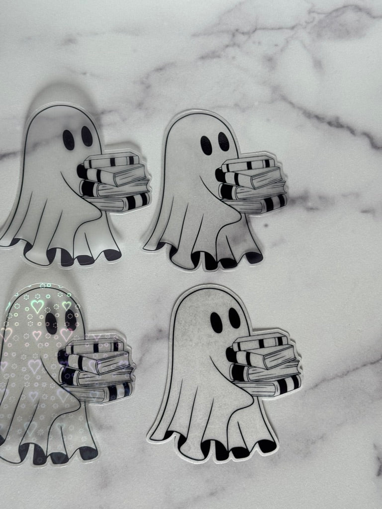 Book Stack Ghost Clear Acetate Sticker or Bookmark