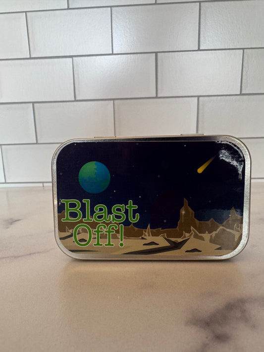 Blastoff! Space Play Tin – Astronaut Toy, Rocket & Moon Surface – In-Between Mint Gift, Kids Space Toy