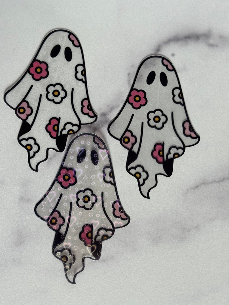Floral Ghost Clear Acetate Sticker or Bookmark