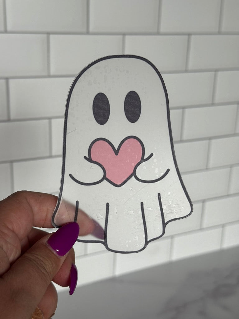 Heart Ghost Clear Acetate Sticker or Bookmark