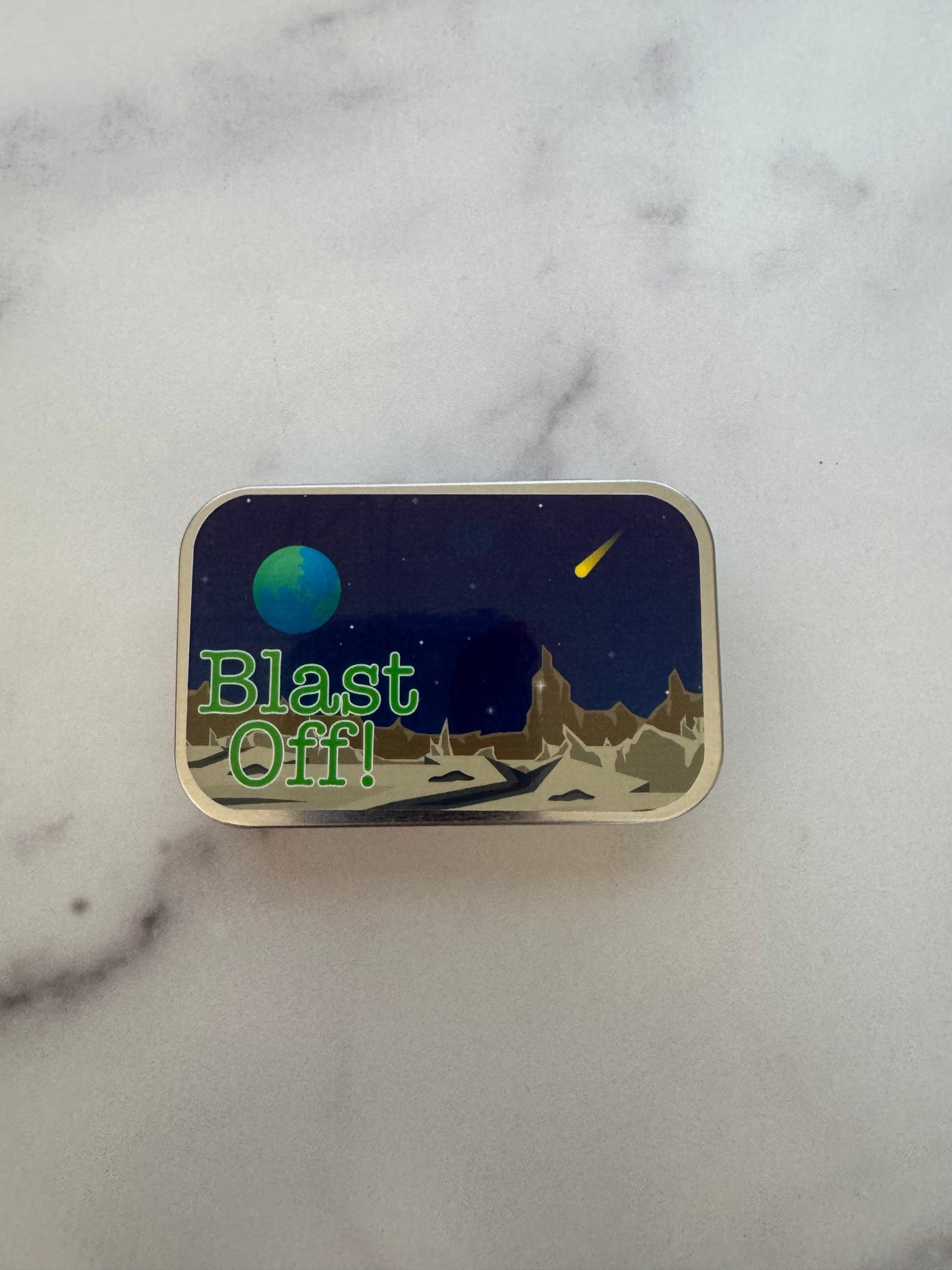 Blastoff! Space Play Tin – Astronaut Toy, Rocket & Moon Surface – In-Between Mint Gift, Kids Space Toy
