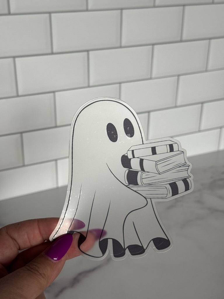 Book Stack Ghost Clear Acetate Sticker or Bookmark