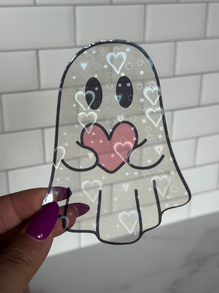 Heart Ghost Clear Acetate Sticker or Bookmark
