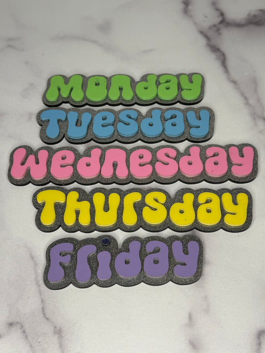 Colorful acrylic day of the week magnets for home organization