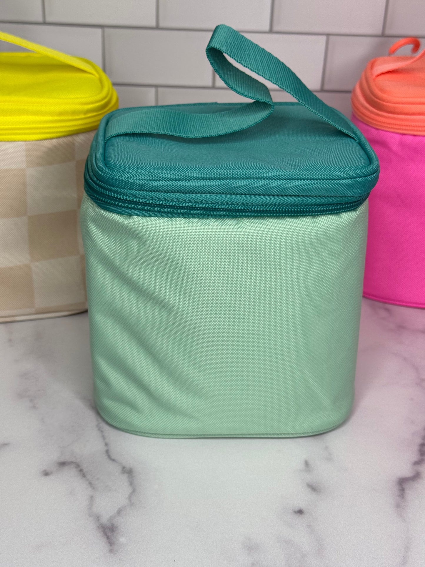 Personalized 4-Can Cooler – Small Soft Cooler for Summer | Teal, Pink, or Tan Checkered