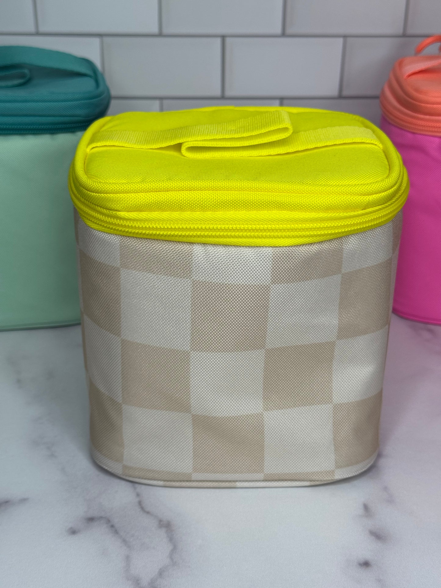 Personalized 4-Can Cooler – Small Soft Cooler for Summer | Teal, Pink, or Tan Checkered