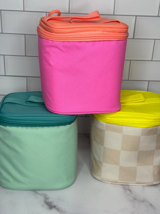 Personalized 4-Can Cooler – Small Soft Cooler for Summer | Teal, Pink, or Tan Checkered
